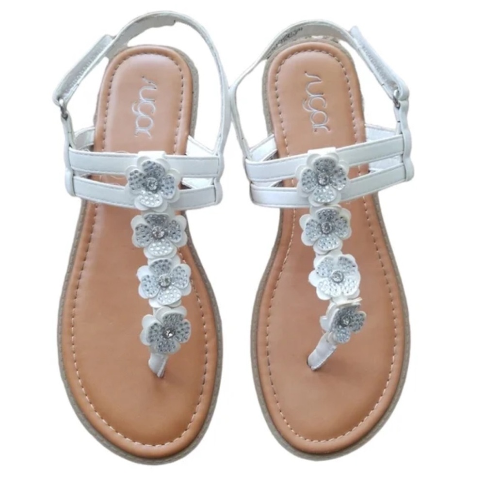 White Floral Rhinestone Sandals